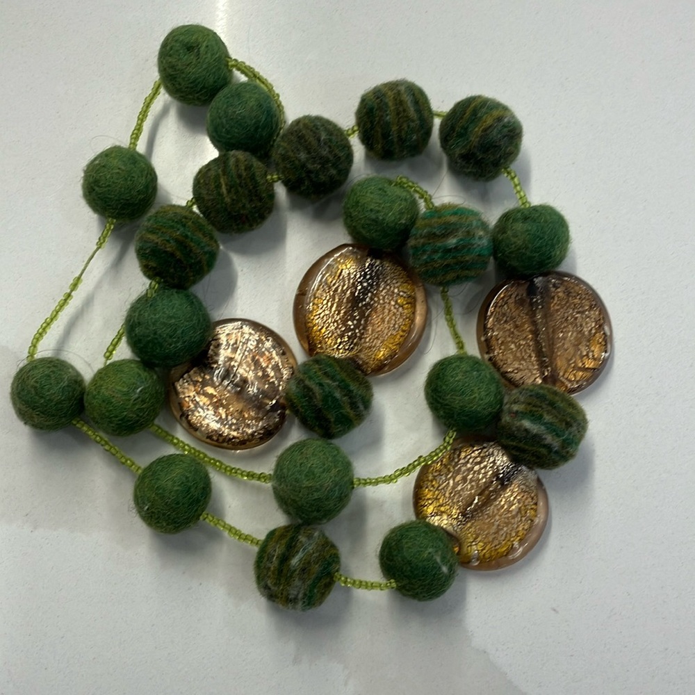 Green felt, 17” necklace
